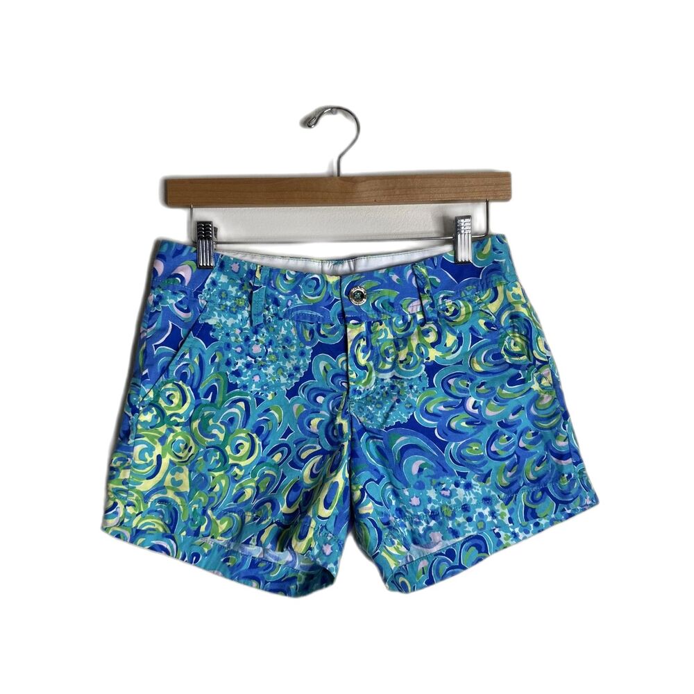 Lilly Pulitzer Shorts Womens 00 Blue Green Callahan Short Floral Print Resort